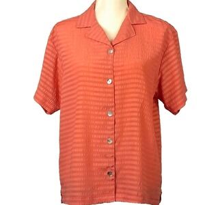 Vintage ALLYSON WHITMORE S/M 100% Silk Coral Seersucker Button Front Shirt
